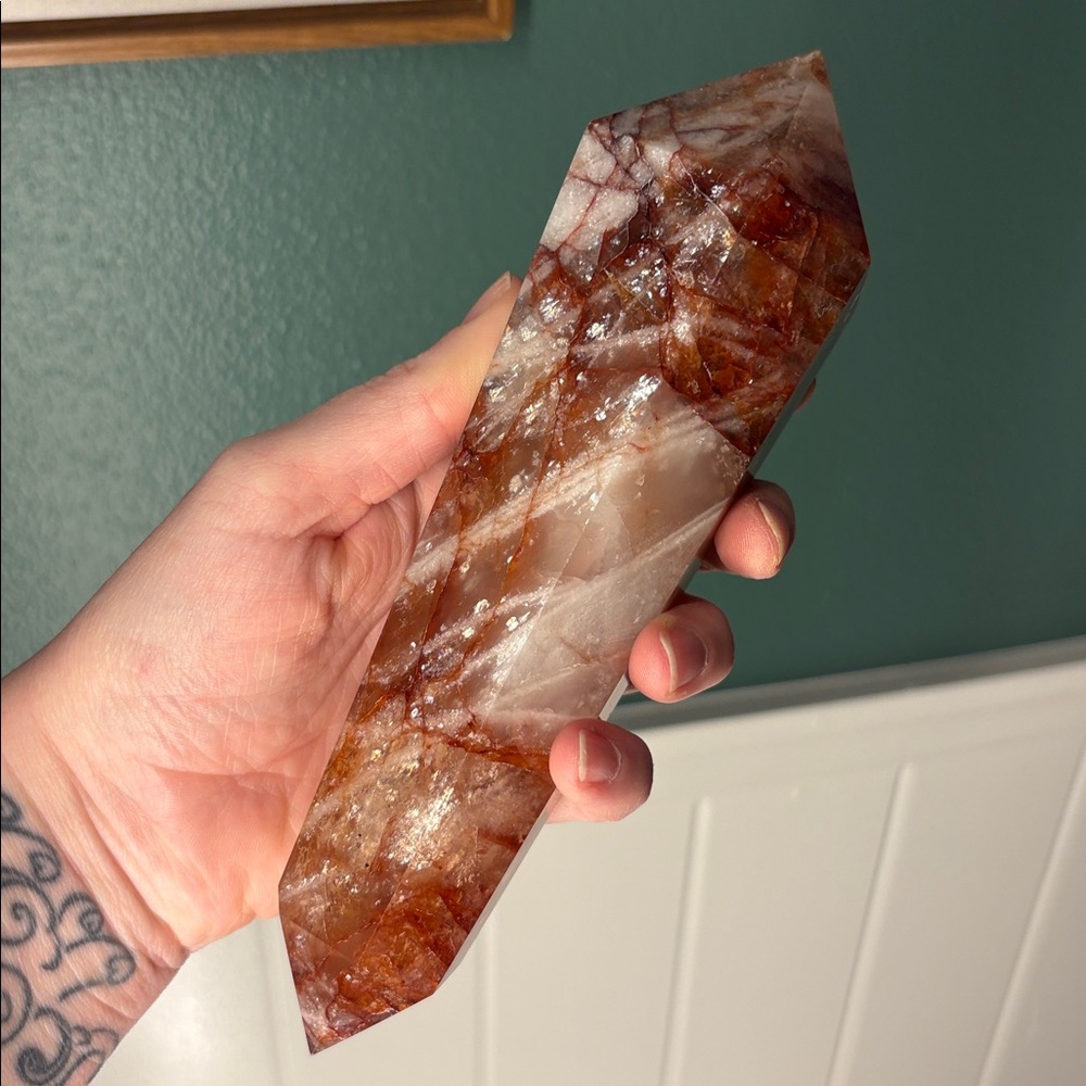 Fire Quartz Crystal Wand on Stand